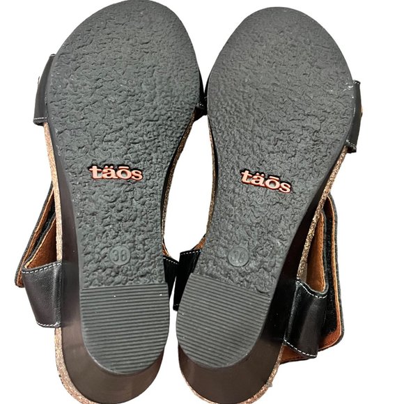 TAOS CAROUSEL 3 WEDGE SANDALS EU 38 US 7 - 7.5 BLACK HEEL SILVER LEATHER SHOE - Picture 4 of 7